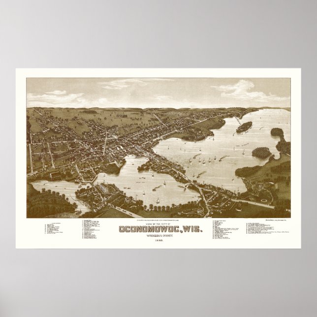 Oconomowoc, WI Panoramic Karta - 1885 Poster (Framsidan)