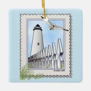 Ocracoke fyr fyrkantig prydnad julgransprydnad keramik