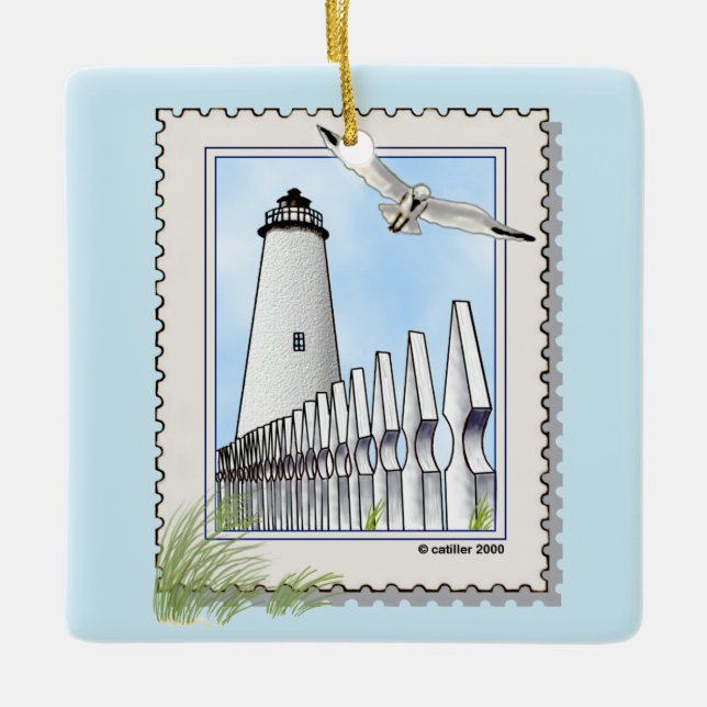 Ocracoke fyr fyrkantig prydnad julgransprydnad keramik (Framsida)