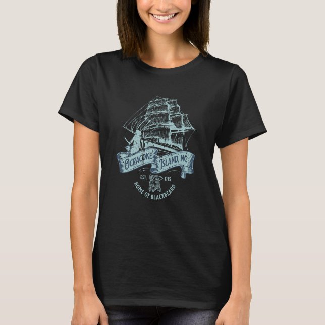 Ocracoke Island North Carolina Est 1715 Nautical P T Shirt (Framsida)