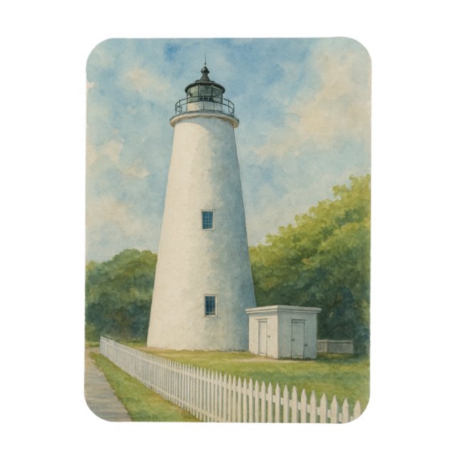 Ocracoke Lighthouse Akvarell Magnet (Vertikal)