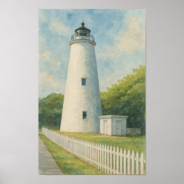Ocracoke Lighthouse Akvarell Poster