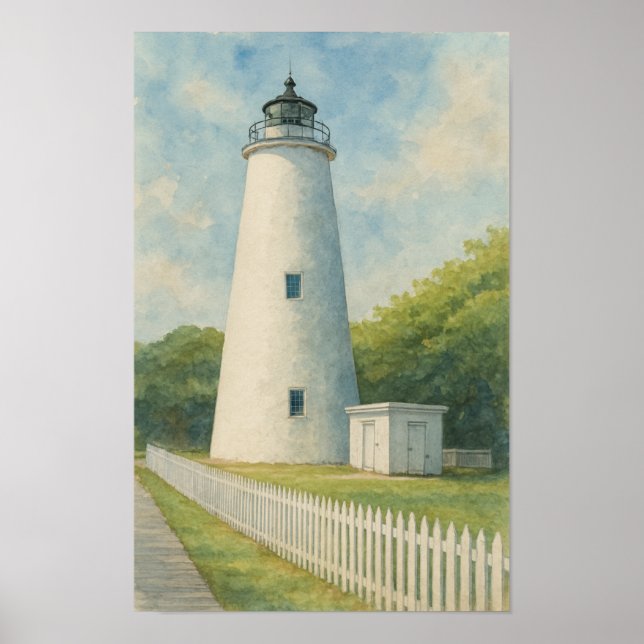 Ocracoke Lighthouse Akvarell Poster (Framsidan)