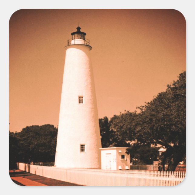 Ocracoke Lighthouse Fyrkantigt Klistermärke (Framsida)