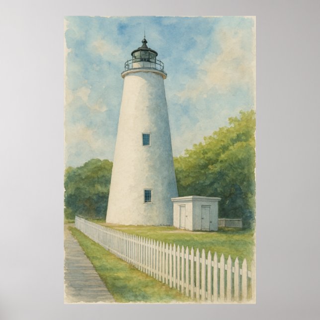 Ocracoke Lighthouse Watercolor Poster (Framsidan)