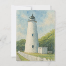 Ocracoke Lighthouse Watercolor Vykort