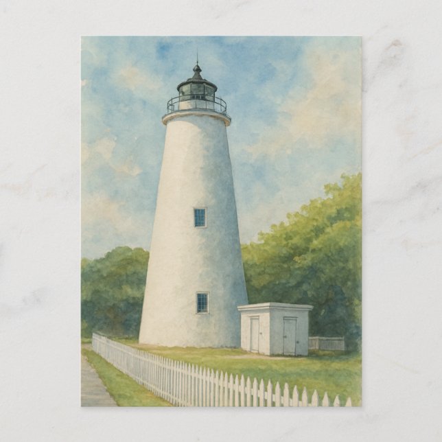 Ocracoke Lighthouse Watercolor Vykort (Framsida)