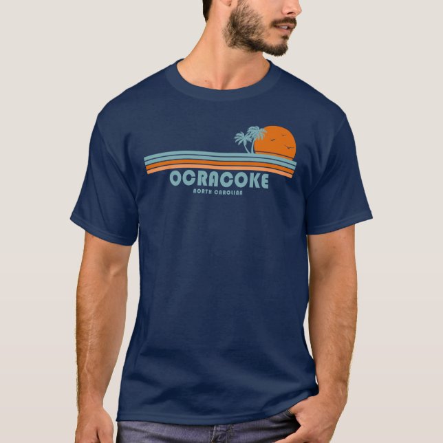 Ocracoke North Carolina Sol Handflatan Träd T Shirt (Framsida)