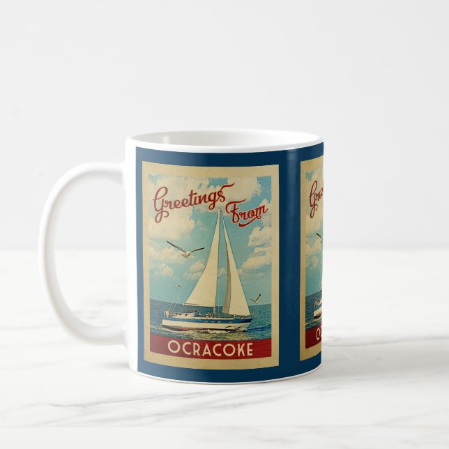 Ocracoke Sailboat Vintage resor North Carolina Kaffemugg (Vänster)