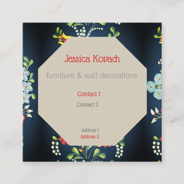Octagon i färgstarka ungerska blommigtar fyrkantigt visitkort (Framsida)