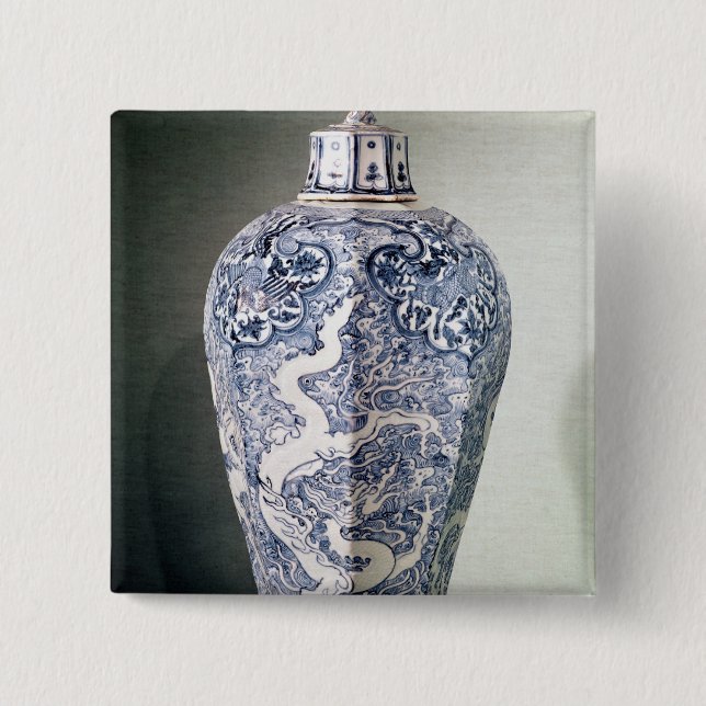 Octagonal "Mei- P'ing" vas med vit Knapp (Framsida)