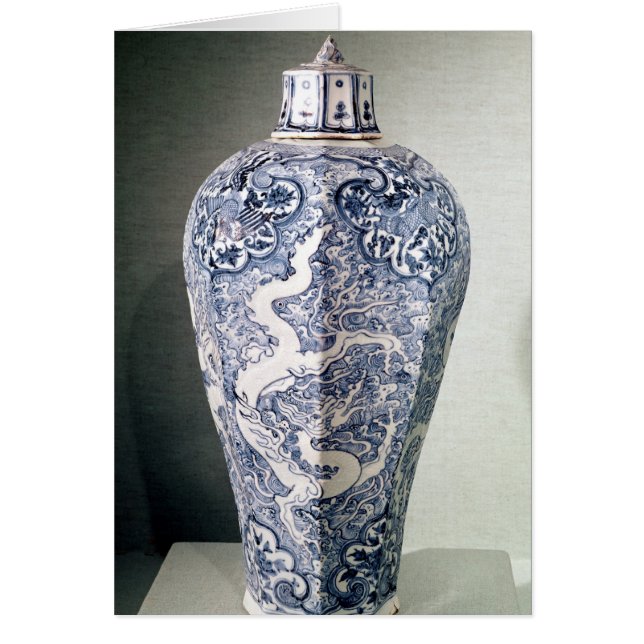 Octagonal "Mei-P'ing" vas med vitt Hälsningskort (Framsidan)