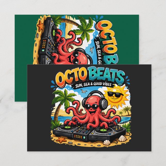  Octo Beats Rolig DJ-Åttaarmad Strandfest Tack Kort (Fram/baksida)