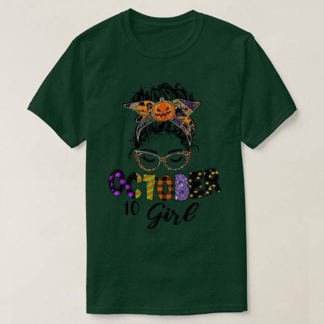 October 10 Girl Halloween Thanksgiving October Bir T Shirt (Design framsida)