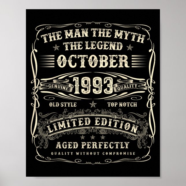 October 1993 32nd Birthday For Men 32 Year Old Bda Poster (Framsidan)