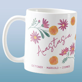 October Birth Flower Custom Name Marigold Cosmos Kaffemugg