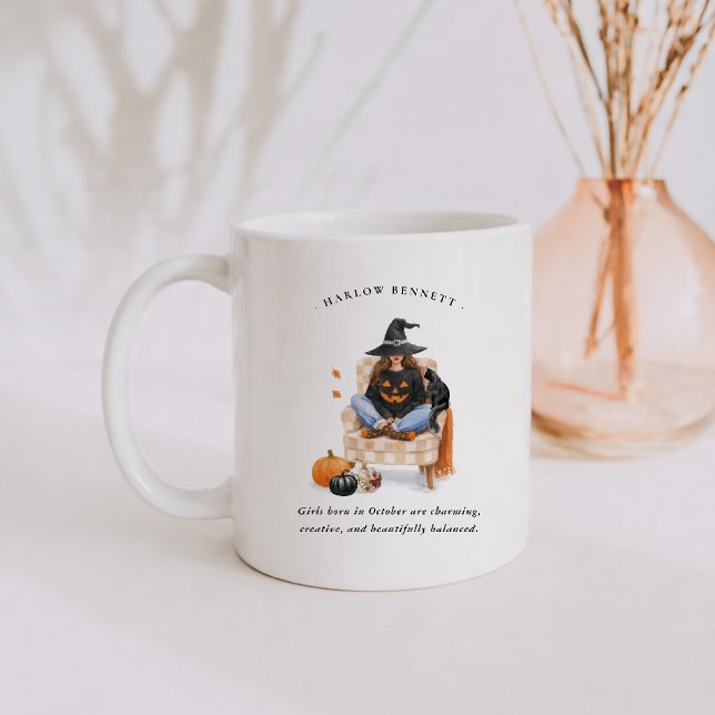 October Birth Month Girl | Monogram  Kaffemugg (Skapare uppladdad)