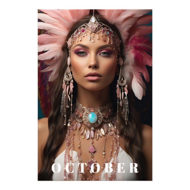 *~ OCTOBER Headdress Woman Goddess OPAL AP53 Fototryck (Framsidan)