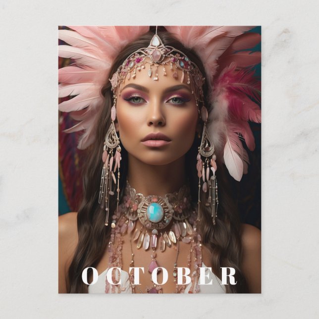 *~ OCTOBER Headdress Woman Goddess OPAL AP53 Vykort (Framsida)
