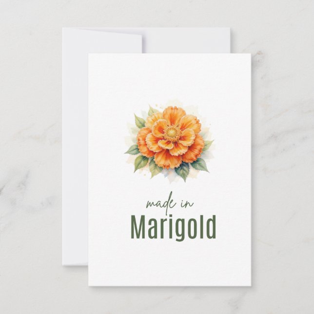 October Marigold  Birth Flower Flat Thank You Card Tack Kort (Framsida)