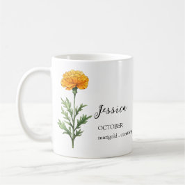 OCTOBER MARIGOLD FÖRTH FLOWER MÅNAD NAMN GIFT KAFFEMUGG