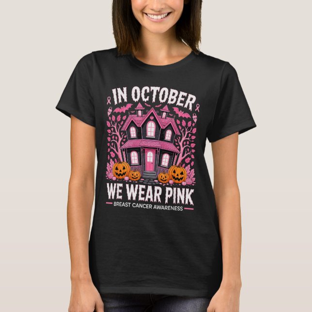 October We Wear Nk Breast Cancer Halloween Men Wom T Shirt (Framsida)