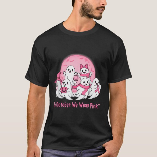 October We Wear Nk Ghosts Halloween Breast Cancer  T Shirt (Framsida)