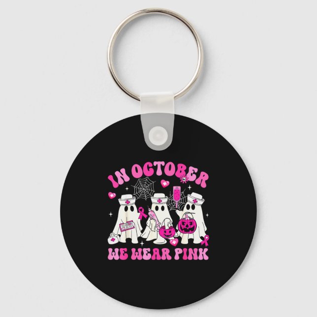 October We Wear Nk Nurse Ghost Halloween Breast Ca Nyckelring (Framsida)