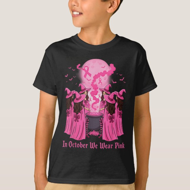 October We Wear Nk Witch Halloween Breast Cancer A T Shirt (Framsida)
