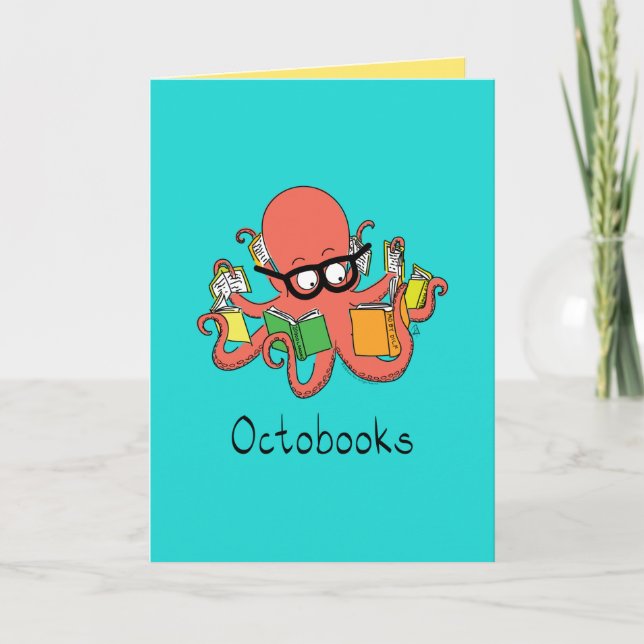Octobooks - Oktopus Reading Bokar Greeting Card Kort (Framsida)