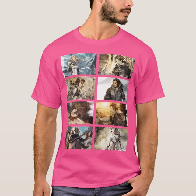Octopath Traveler Baseball Sleeve T Shirt (Framsida)