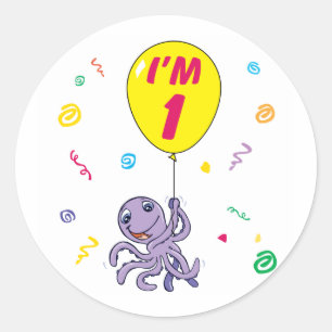 Octopus 1:a födelsedag runt klistermärke