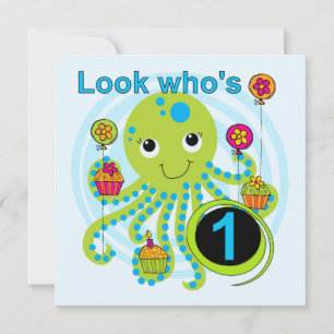 Octopus 1:a födelsedag T-shirts och presenter Inbjudningar