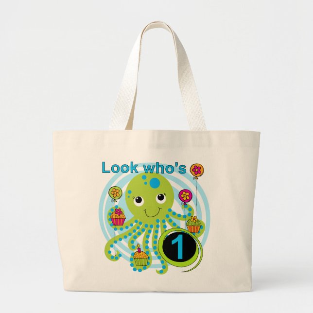Octopus 1:a födelsedag T-shirts och presenter Jumbo Tygkasse (Framsidan)