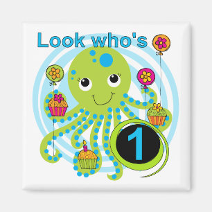 Octopus 1:a födelsedag T-shirts och presenter Magnet