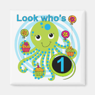 Octopus 1:a födelsedag T-shirts och presenter Magnet