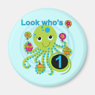 Octopus 1:a födelsedag T-shirts och presenter Magnet