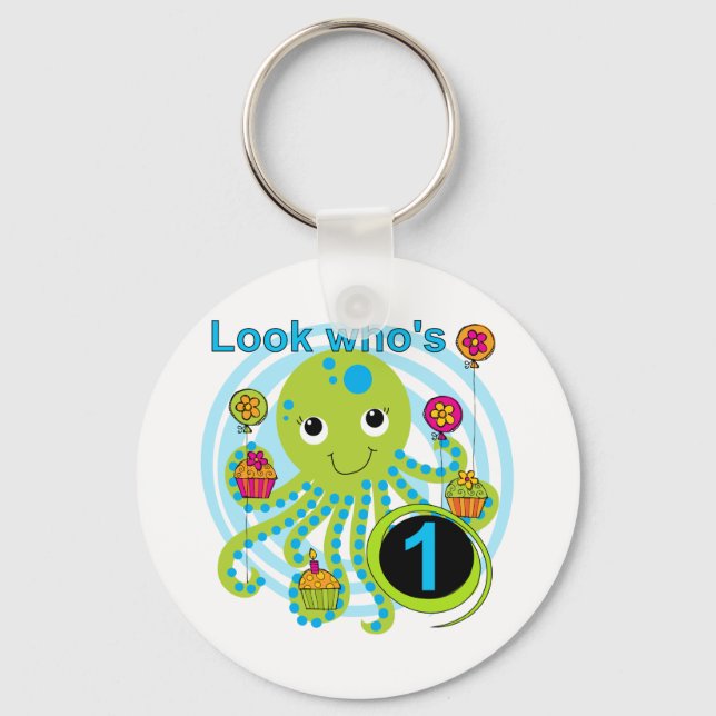 Octopus 1:a födelsedag T-shirts och presenter Nyckelring (Framsida)
