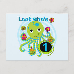 Octopus 1:a födelsedag T-shirts och presenter Vykort