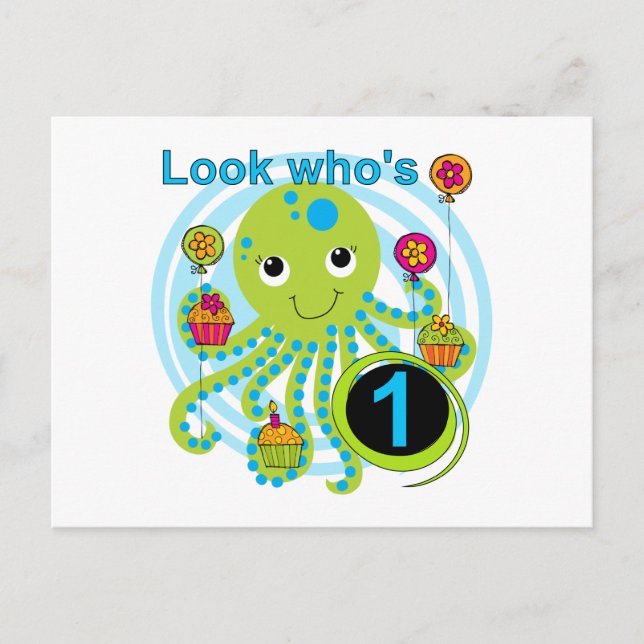 Octopus 1:a födelsedag T-shirts och presenter Vykort (Framsida)