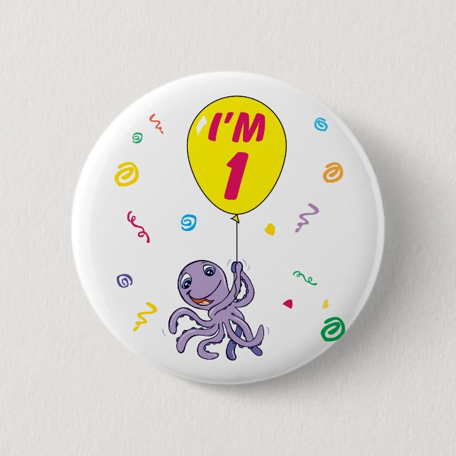 Octopus 1:a födelsedagen knapp (Framsida)