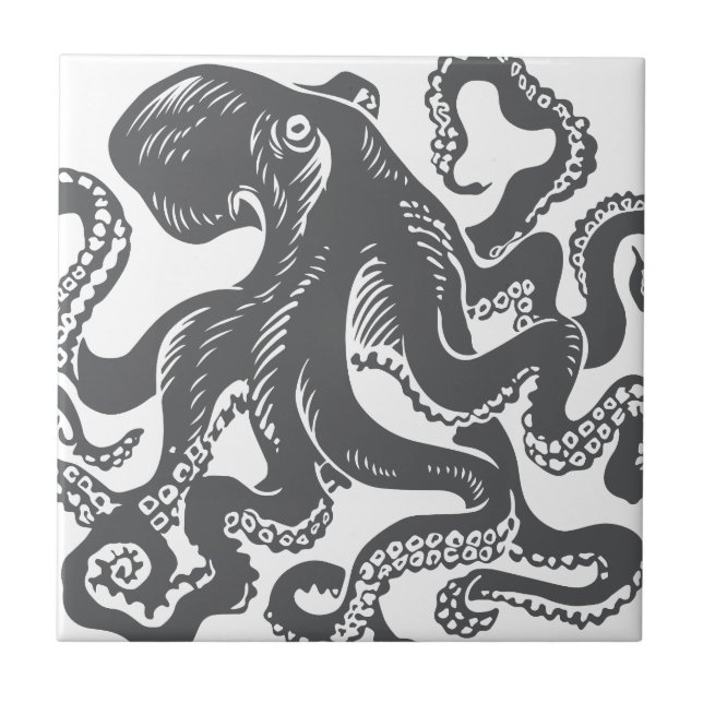 Octopus 1 black kakelplatta (Framsidan)