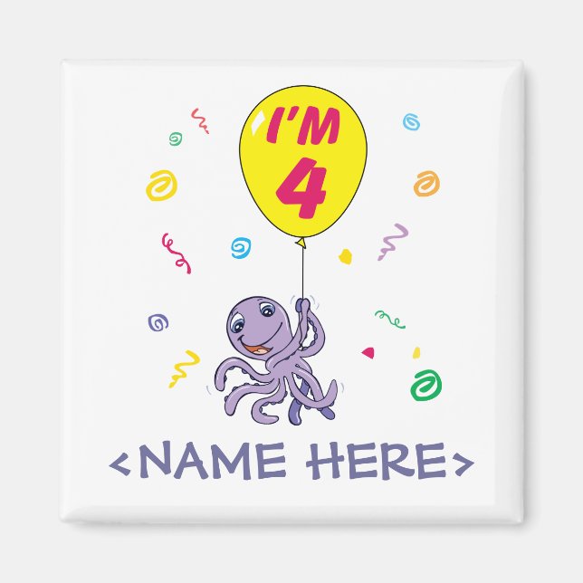 Octopus 4e födelsedagen magnet (Framsidan)