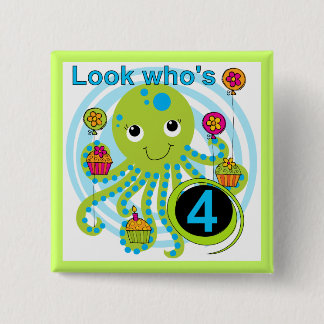 Octopus 4e födelsedagen T-skjortor och presenter Knapp