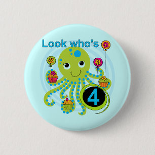 Octopus 4e födelsedagen T-skjortor och presenter Knapp