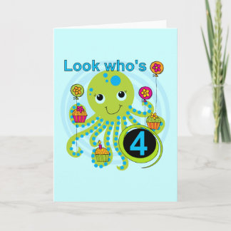 Octopus 4e födelsedagen T-skjortor och presenter Kort