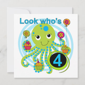 Octopus 4e födelsedagen T-skjortor och presenter Kort