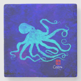 Octopus 6 på Blue - Marble Underlägg