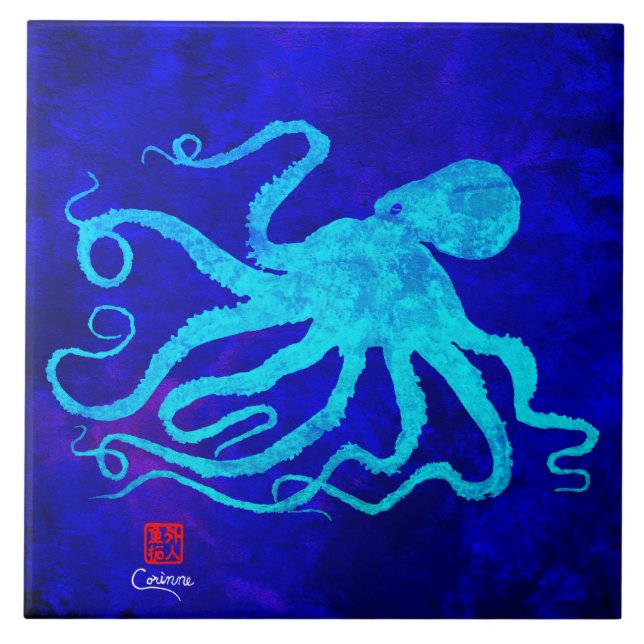 Octopus 6 R - Stor keramik Tile Kakelplatta (Framsidan)