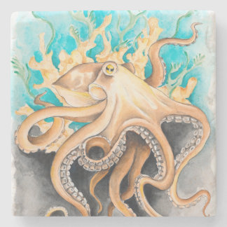 Octopus Algae Teal Watercolor Art Stenunderlägg
